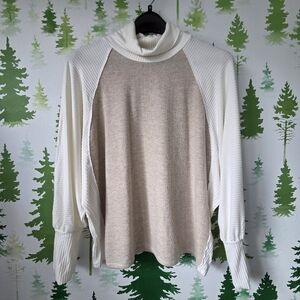 Bordeux Cream and Tan Turtleneck Sweater